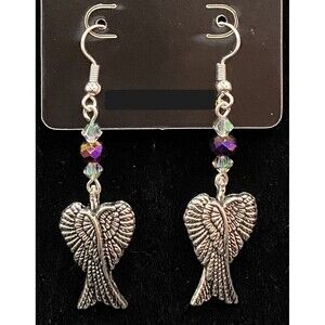 Angel Wings & Iridescent Purple Crystal Bead Earrings by Neanie-Bot